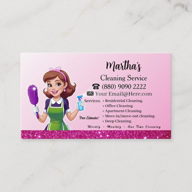 Tarjeta De Visita Modern Maid House Cleaning housekeeping Service (Anverso)