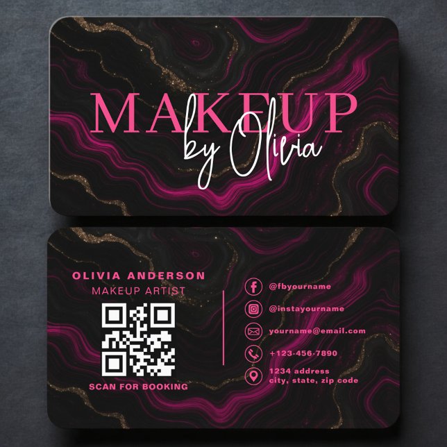 Tarjeta De Visita Modern Makeup Artist Business Card with QR Code (Subido por el creador)