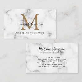Tarjeta De Visita Modern Marble Gold Girly Script Monogram