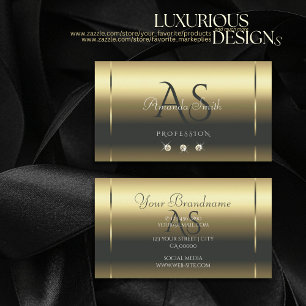 Tarjeta De Visita Modern Matte Gold Effect Sparkly Diamonds Initials