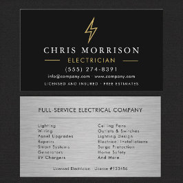 Tarjeta De Visita Modern Metal Electrician Black Gold