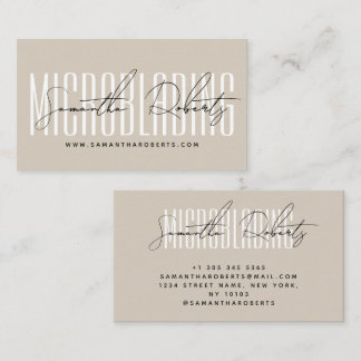 Tarjeta De Visita Modern microblading typography script beige