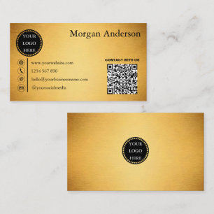 Tarjeta De Visita Modern Minimal Brushed Gold Efecto Metalizado QR C