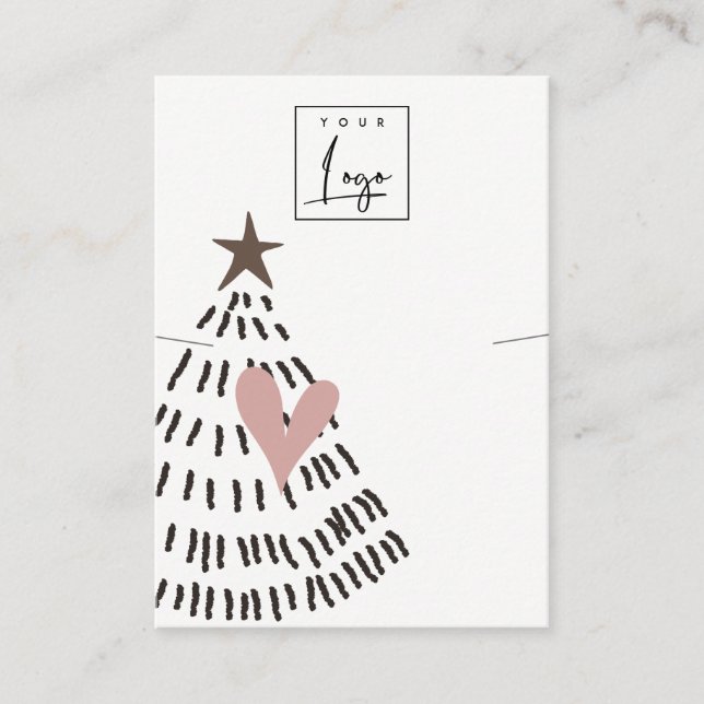 Tarjeta De Visita Modern Minimal Christmas Tree Heart Necklace Logo (Anverso)
