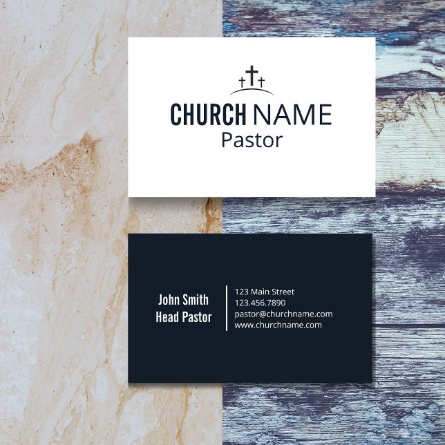 Tarjeta De Visita Modern Minimal Church Pastor Three Cross  (Modern Minimal Church Pastor Three Cross Navy Business Card)