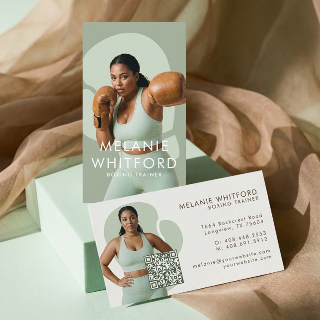 Tarjeta De Visita Modern Minimal Fitness Boxing Trainer Photo QR (Modern Minimal Fitness Boxing Trainer Photo QR Business Card)