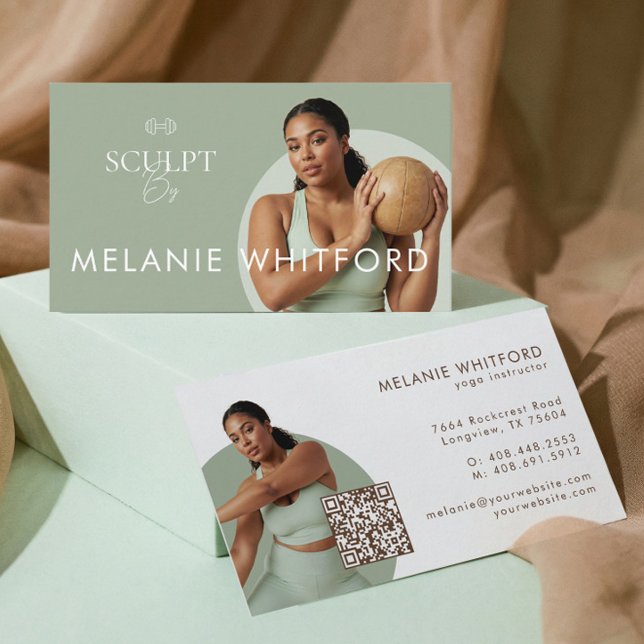 Tarjeta De Visita Modern Minimal Fitness Personal Trainer Photo QR (Modern Minimal Fitness Personal Trainer Photo QR Business Card)
