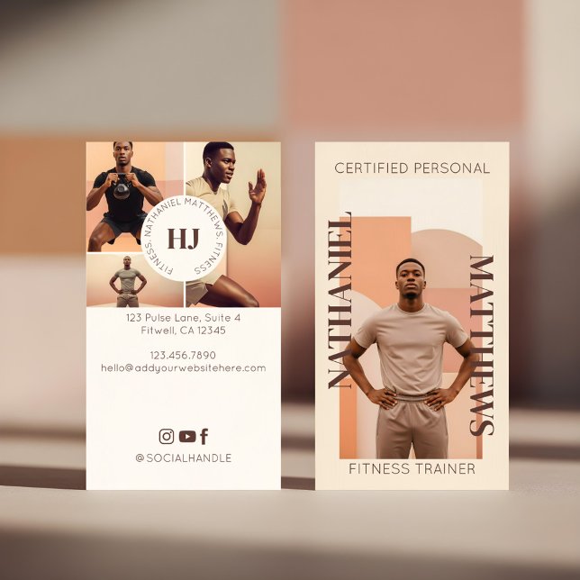 Tarjeta De Visita Modern Minimal Personal Trainer Photos & Monogram (Modern Minimal Personal Trainer Photos & Monogram Business Card)