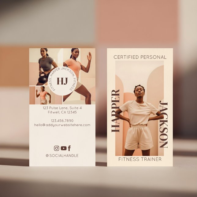 Tarjeta De Visita Modern Minimal Personal Trainer Photos & Monogram (Modern Minimal Personal Trainer Photos & Monogram Business Card)