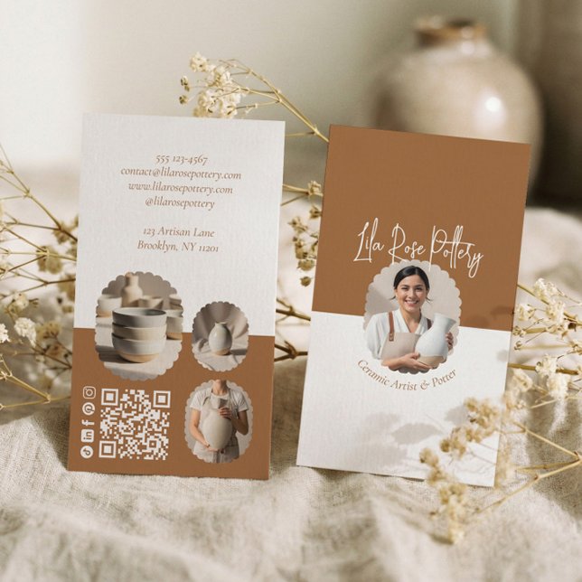 Tarjeta De Visita Modern Minimal Pottery Photo Collage Business Card (Modern Minimal Pottery Photo Collage Business Card)