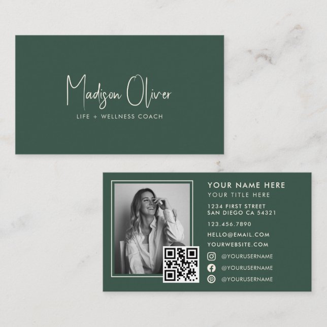 Tarjeta De Visita Modern Minimal Professional Business Photo QR Code (Anverso / Reverso)