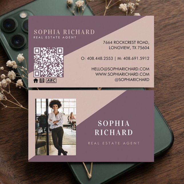 Tarjeta De Visita Modern Minimal Real Estate Agent Photo QR Code (Modern Minimal Real Estate Agent Photo QR Code Business Card)