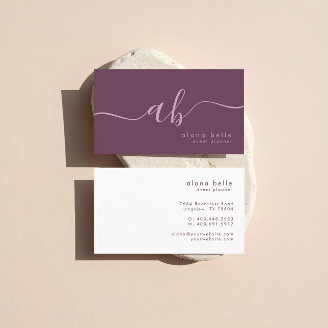 Tarjeta De Visita Modern, Minimal & Sophisticated Script Monogram (Modern, Minimal & Sophisticated Script Monogram Business Card)