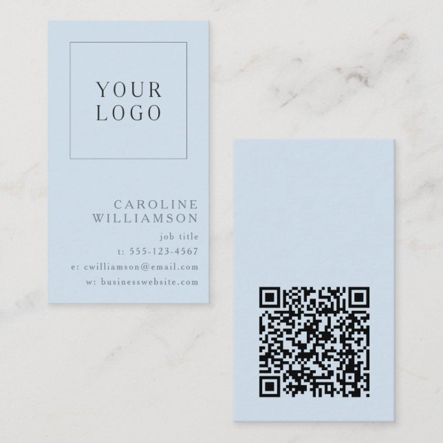 Tarjeta De Visita Modern Minimal Vertical Logo QR Code Soft Blue (Anverso / Reverso)