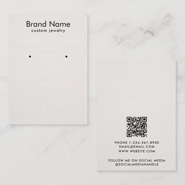 Tarjeta De Visita Modern Minimalist Beige Linen Jewelry Display Card (Anverso / Reverso)