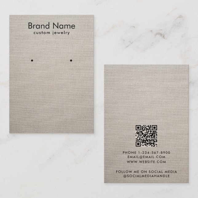 Tarjeta De Visita Modern Minimalist Beige Linen Jewelry Display Card (Anverso / Reverso)