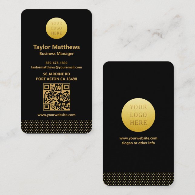 Tarjeta De Visita Modern Minimalist Black and Gold Dots QR Code (Anverso / Reverso)