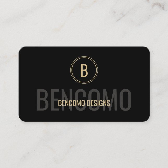Tarjeta De Visita Modern Minimalist Black and Gold Monogram (Anverso)