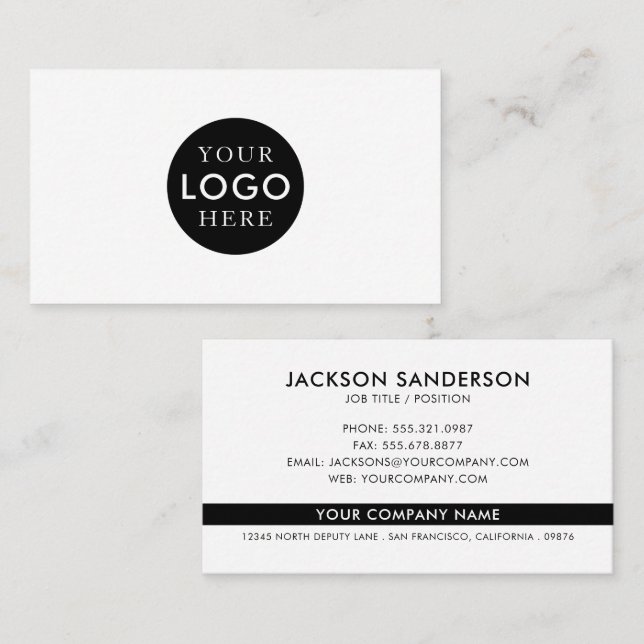 Tarjeta De Visita Modern Minimalist Black White Logo Professional (Anverso / Reverso)