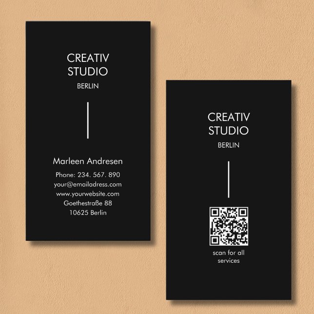 Tarjeta De Visita Modern Minimalist Black White QR Code (Modern Minimalist Black White QR Code Business Card)