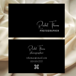 Tarjeta De Visita Modern Minimalist Black & White QR Code Elegant