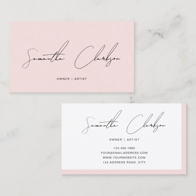 Tarjeta De Visita Modern Minimalist Blush Pink Handwritten Script (Anverso / Reverso)
