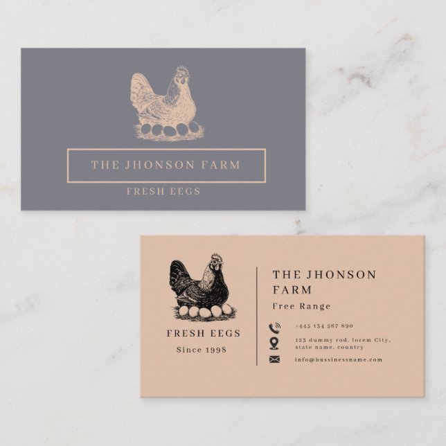 Tarjeta De Visita Modern Minimalist Chickens Farm Fresh Eggs  (Anverso / Reverso)