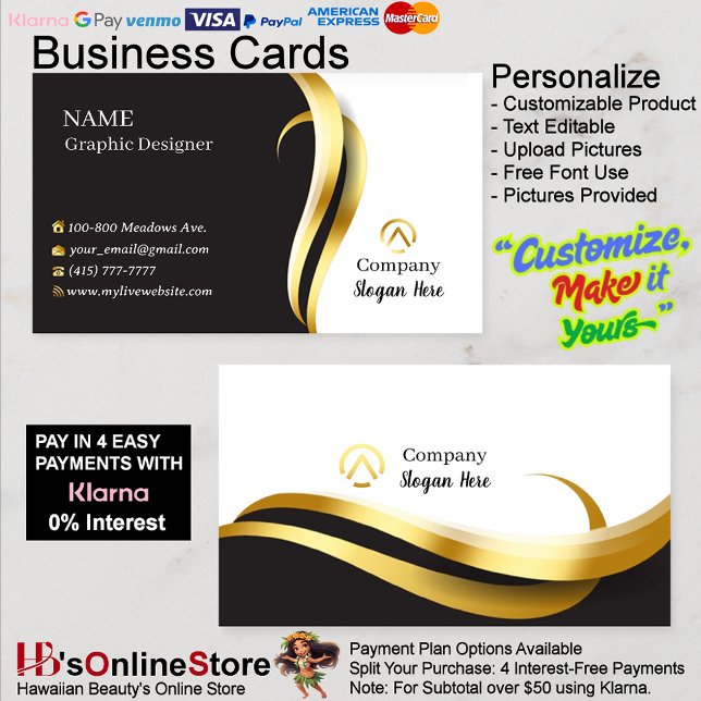 Tarjeta De Visita Modern Minimalist Company Gold Black White (Modern Minimalist Company Gold Black White Business Card.)