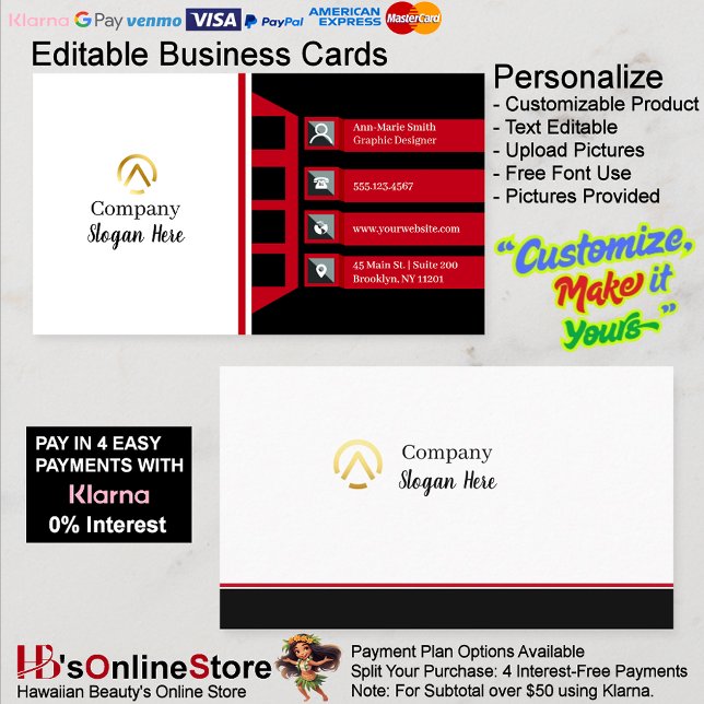 Tarjeta De Visita Modern Minimalist Company Red Black White (Modern Minimalist Company Red Black White Business Card.)