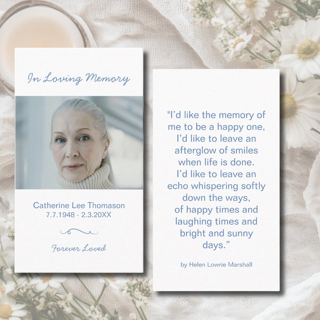 Tarjeta De Visita Modern Minimalist In Loving Memory Prayer Card (Minimalist In Loving Memory Photo Prayer Card)
