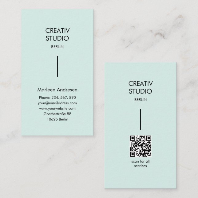 Tarjeta De Visita Modern Minimalist Mint Black QR Code (Anverso / Reverso)