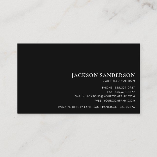 Tarjeta De Visita Modern Minimalist Professional Simple Black (Anverso)