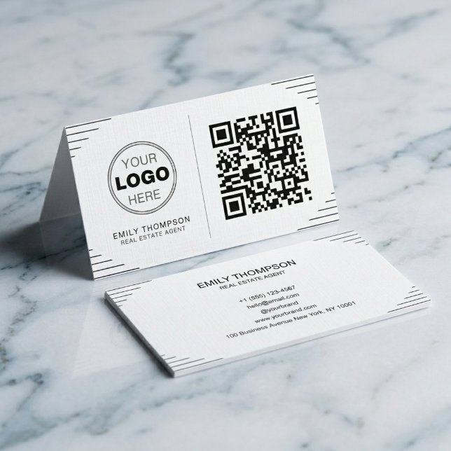 Tarjeta De Visita Modern Minimalist QR Code | Luxury Art Deco (Instant Connection QR Code Business Card)