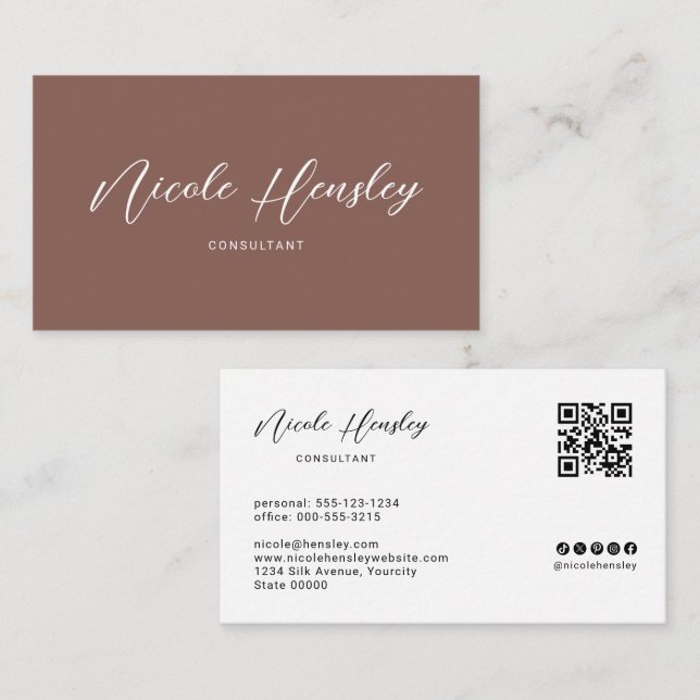 Tarjeta De Visita Modern Minimalist QR Code Terracotta (Anverso / Reverso)