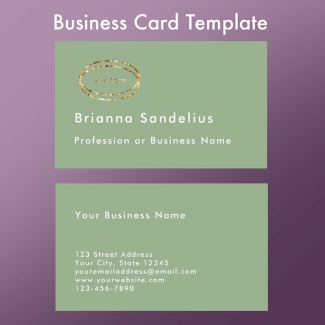 Tarjeta De Visita Modern Minimalist Sage Green Logo Professional (Add your name, contact information and logo to this modern sage green business card template.)