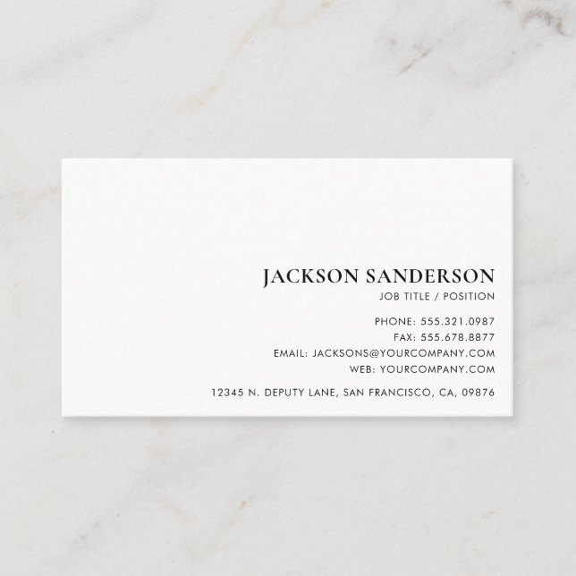 Tarjeta De Visita Modern Minimalist Simple Professional Black White (Anverso)