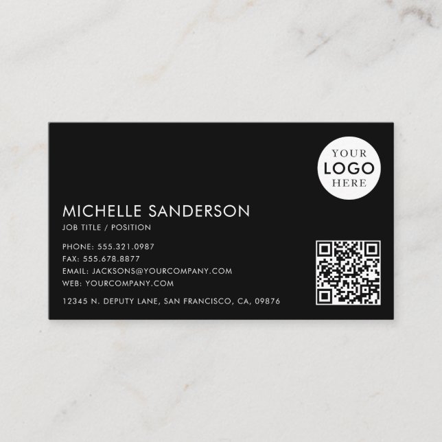 Tarjeta De Visita Modern Minimalist Simple Professional QR Code Logo (Anverso)