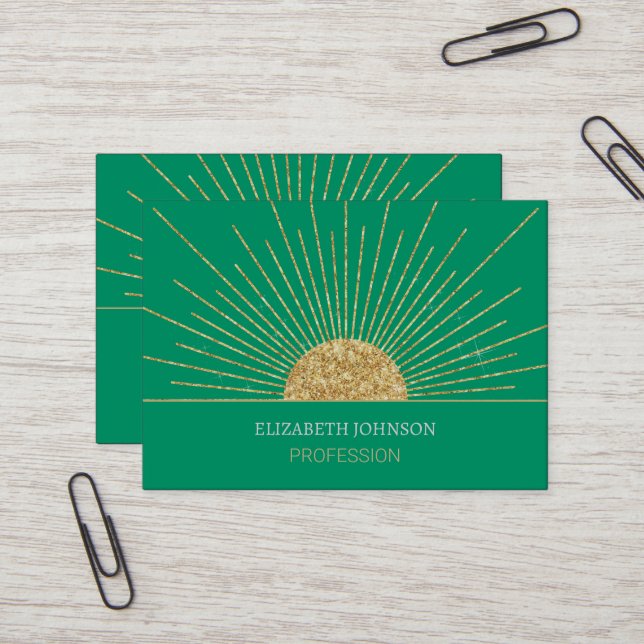 Tarjeta De Visita Modern Mint Gold Sun Shine (Anverso/Reverso In Situ)