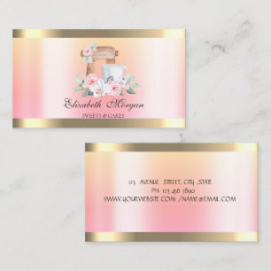 Tarjeta De Visita Modern Mixer Floral Dorado Franjas Ombre Panadería