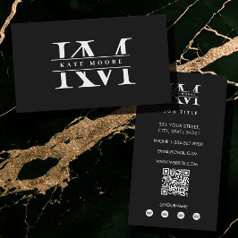 Tarjeta De Visita Modern Monogram Initials Professional Black White