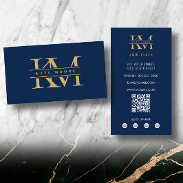 Tarjeta De Visita Modern Monogram Initials Professional Blue Gold