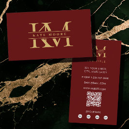 Tarjeta De Visita Modern Monogram Initials Professional Red Gold