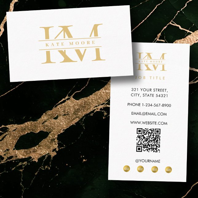 Tarjeta De Visita Modern Monogram Initials Professional White Gold (Modern Monogram Initials Professional White Gold Business Card)