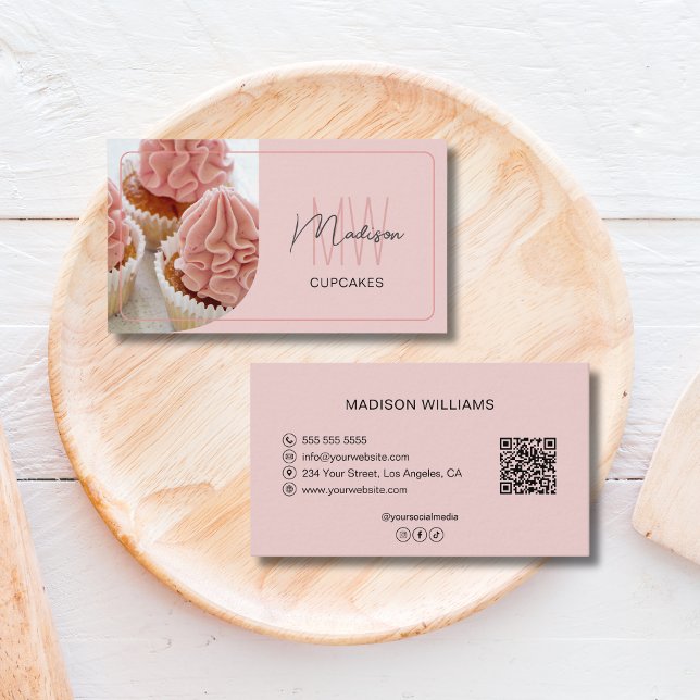 Tarjeta De Visita Modern Monogram Logo QR Bakery Pastry Chef (Modern Monogram Logo QR Bakery Pastry Chef Business Card)