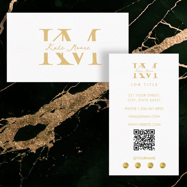 Tarjeta De Visita Modern Monogram Profesional Oro Blanco Marketing (Modern Monogram Professional Gold White Marketing Business Card)