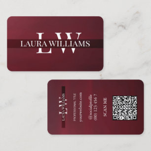 Tarjeta De Visita Modern Monogram Profesional Rojo Granate