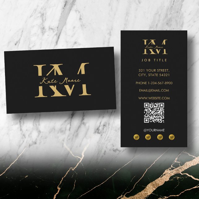 Tarjeta De Visita Modern Monogram Professional Black Gold Marketing (Modern Monogram Professional Black Gold Marketing Business Card)