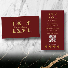Tarjeta De Visita Modern Monogram Professional Red Gold Marketing