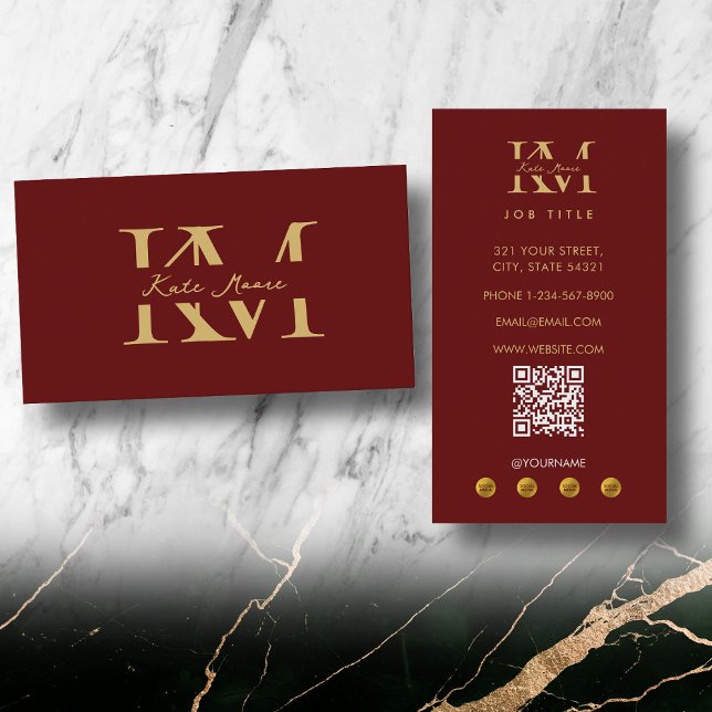 Tarjeta De Visita Modern Monogram Professional Red Gold Marketing (Modern Monogram Professional Red Gold Marketing Business Card)
