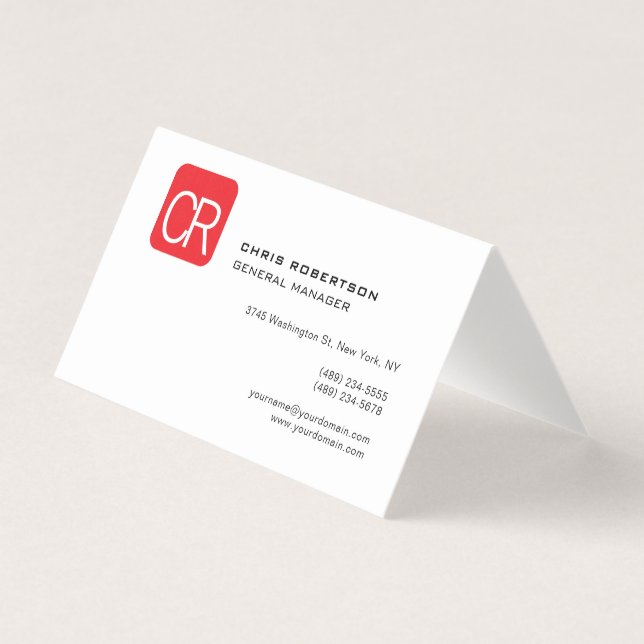 Tarjeta De Visita Modern Monogram Red White Professional Plain (Anverso)